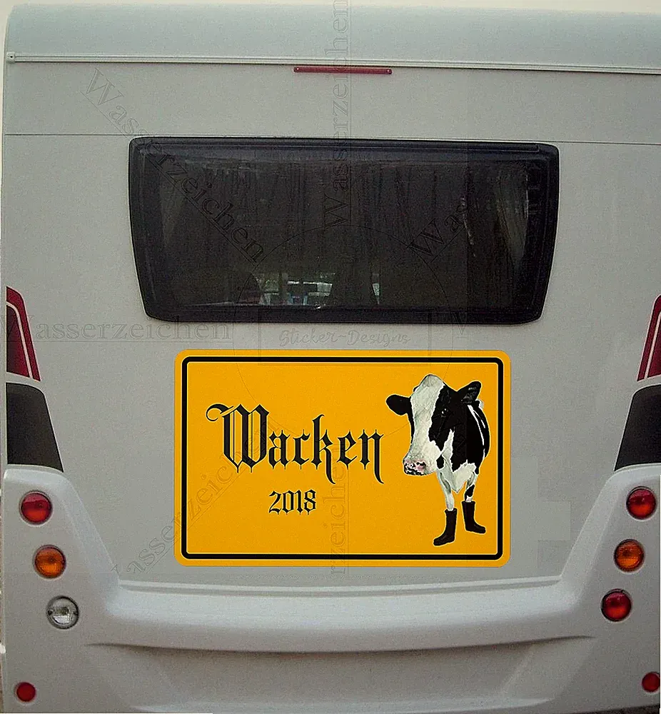 10cm Aufkleber Wacken Kuh Gummistiefel Ortsschild Metal 2018 W4 Festival-Openair