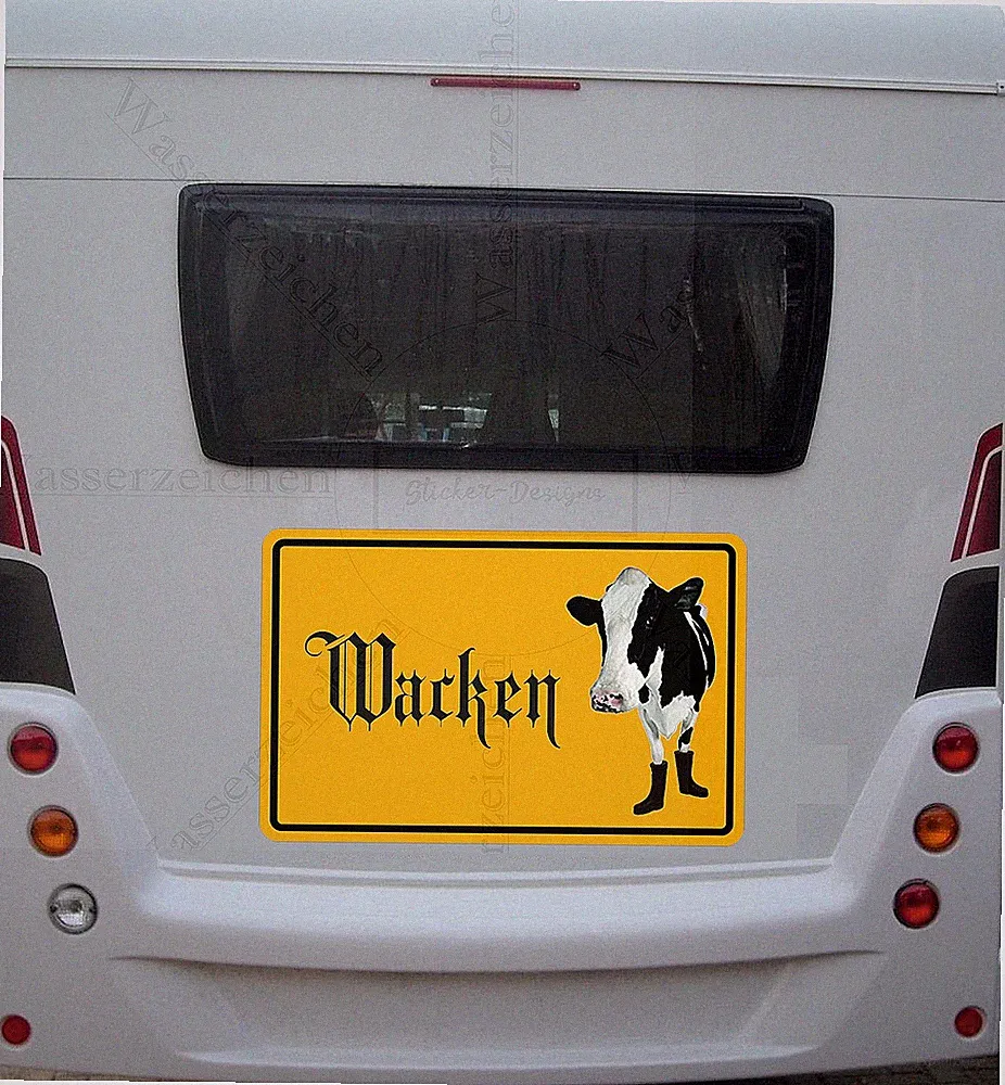 10cm Aufkleber Wacken Kuh Gummistiefel Ortsschild Metal W5 Festival-Openair-Auto