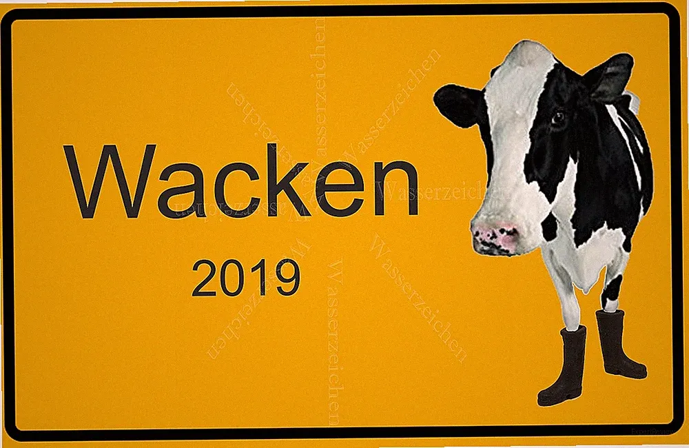 10cm Auto-Aufkleber Kuh Gummistiefel Wacken Ortsschild 2019 W32 Festival-Openair