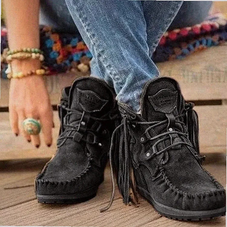 2026 Mokassin Stiefel Flach Wildleder Fransen Knöchel Winter Warme Schuhe Kurze