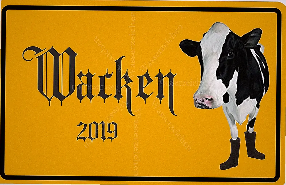 45cm Aufkleber Kuh Gummistiefel Wacken Ortsschild Metal Wunsch Festival-Openair