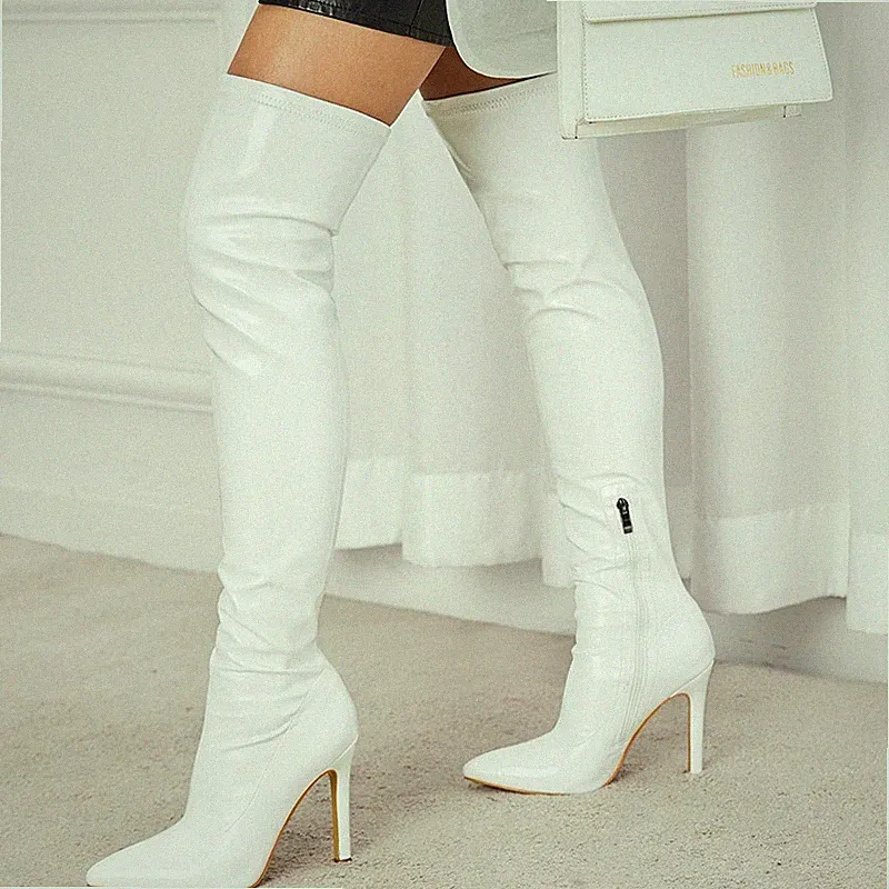 8224 HIGH-HEEL-OVERKNEE-STIEFEL Weiss glänzend 39- ELASTISCH -sofort lieferbar!!