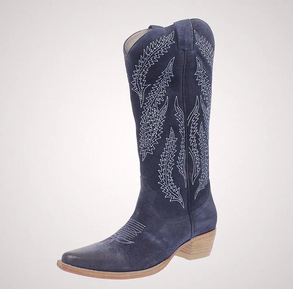 883 Texanische Wildlederstiefel Blau - Damen Schuhe Stiefel und Stiefeletten