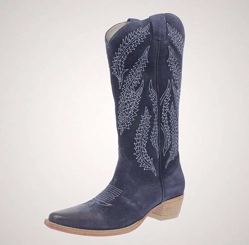 883 Texanische Wildlederstiefel Blau - Damen Schuhe Stiefel und Stiefeletten