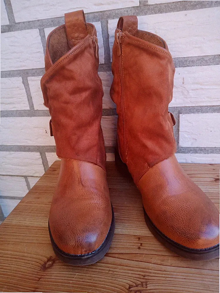 90er-halbhohe Stiefel-Materialmix-viele Details-braun-Gr. 41-wie NEU