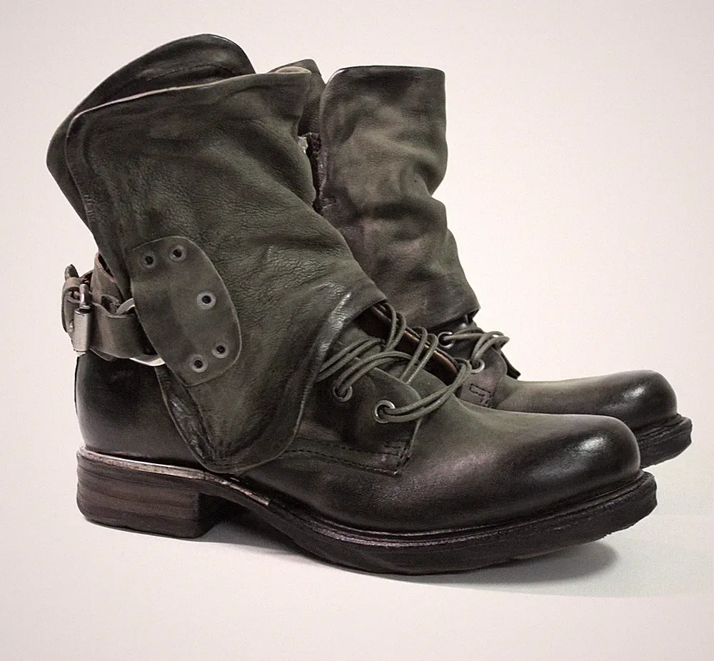 A.S. 98 Airstep Damen Cowboy Stiefeletten Schnürboots khaki Echtleder Gr 35 NEU