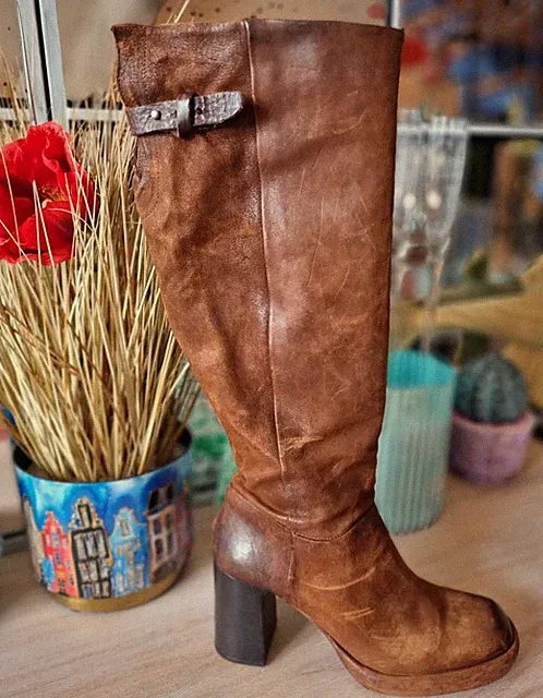 ❤️ A.S.98 Stiefel Saintec 320€ Boots 40 cognac Nubuk Leder calvados Karree high