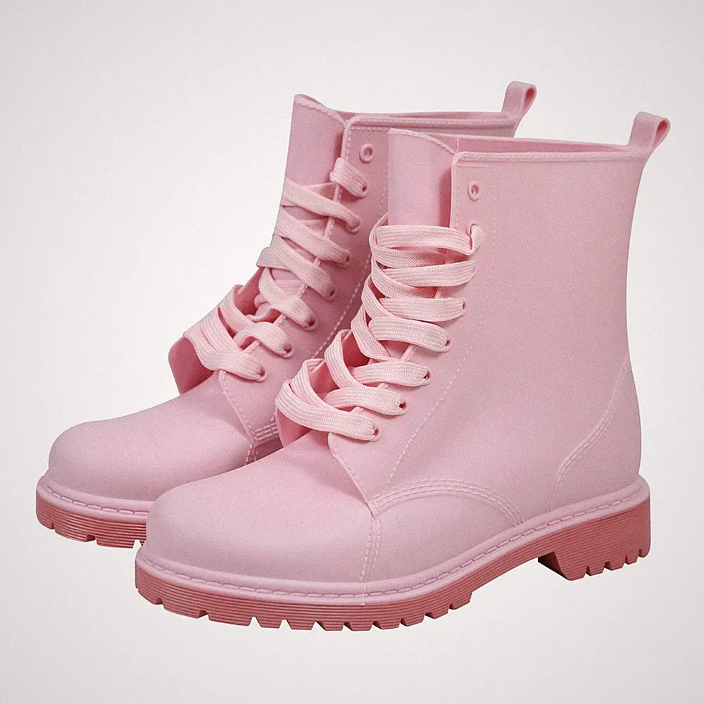 A2Z Damen Gummistiefel Schnürer Pink Wasserfest PVC Regen Schuhe Knöchel