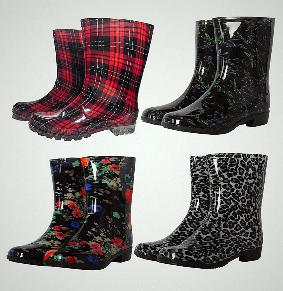A2Z Damen Wasserdicht PVC Regenstiefel Modisch Wadenhoch Zum Reinschlüpfen für