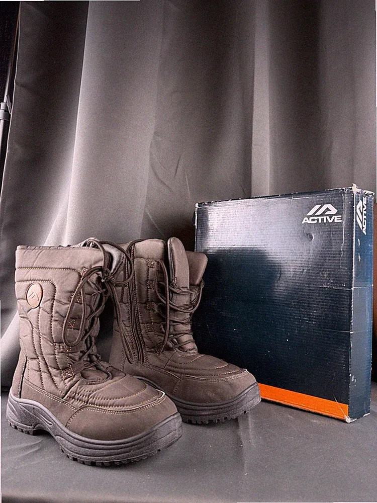 Active Damen Schneestiefel braun EU 38 Schnürung Reißverschluss gefüttert flach