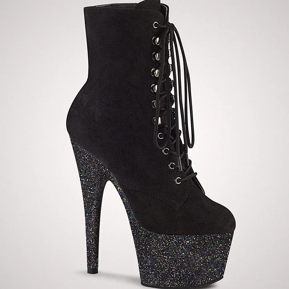 ADORE-1020FSMG Pleaser Plateau Stiefeletten schwarz Velours Multi Mini Glitter