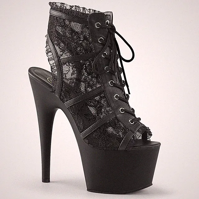 ADORE-796LC Pleaser High-Heels Plateaustiefeletten Booties schwarz mit Spitze