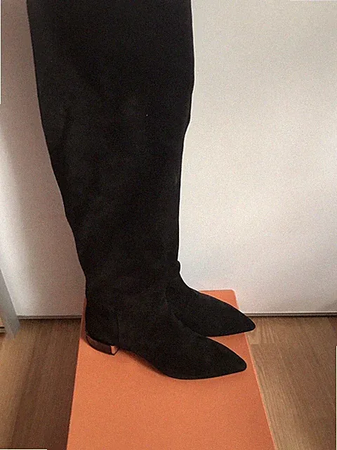 AGL Damen Stiefel Overnees Neu Gr 40 Schwarz Velours Leder Made in Italy NP 480€
