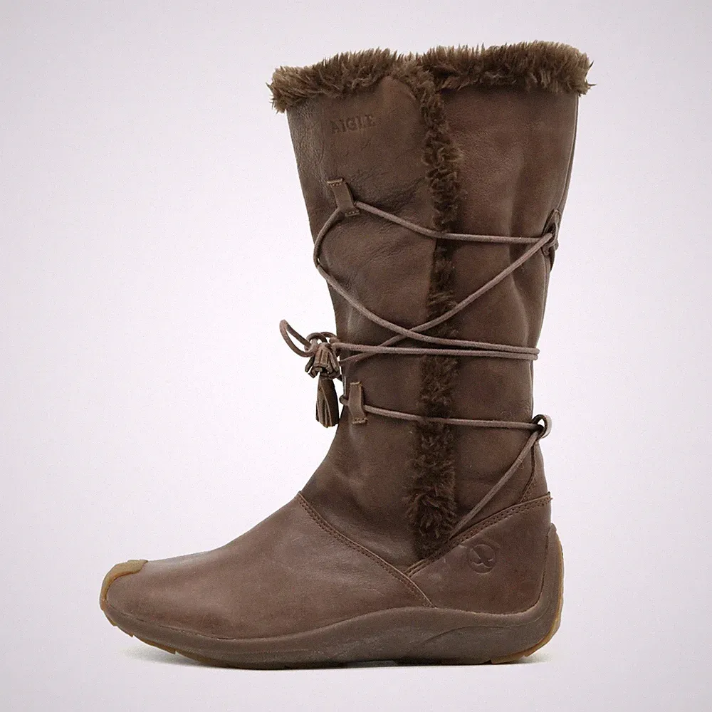 Aigle Damen Stiefel Braun Leder Mitte Gefüttert, Schnüren EU 38