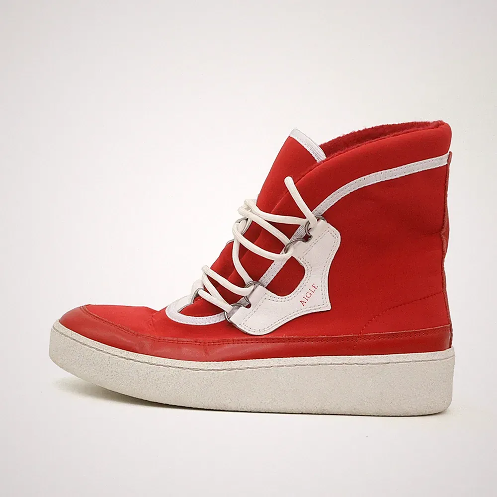 AIGLE Damen Winter Sneaker Rot Weiß Textil High-Top Gefüttert EU 40