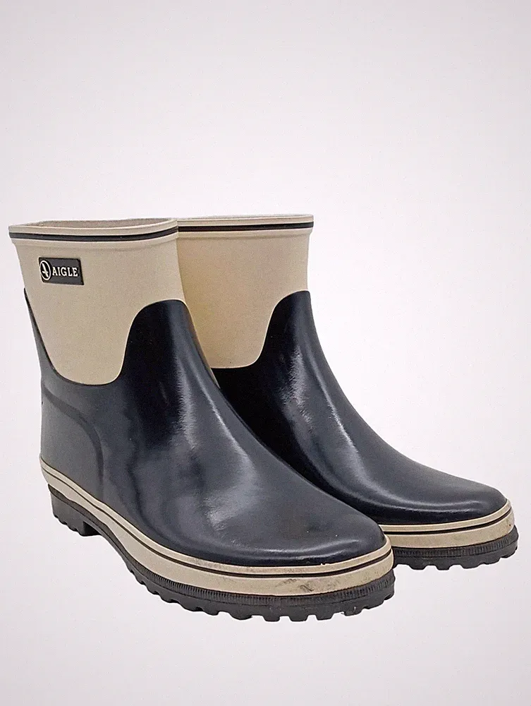 Aigle Gummistiefel Damen Casual Streetwear Schwarz Weiß Gr. 38