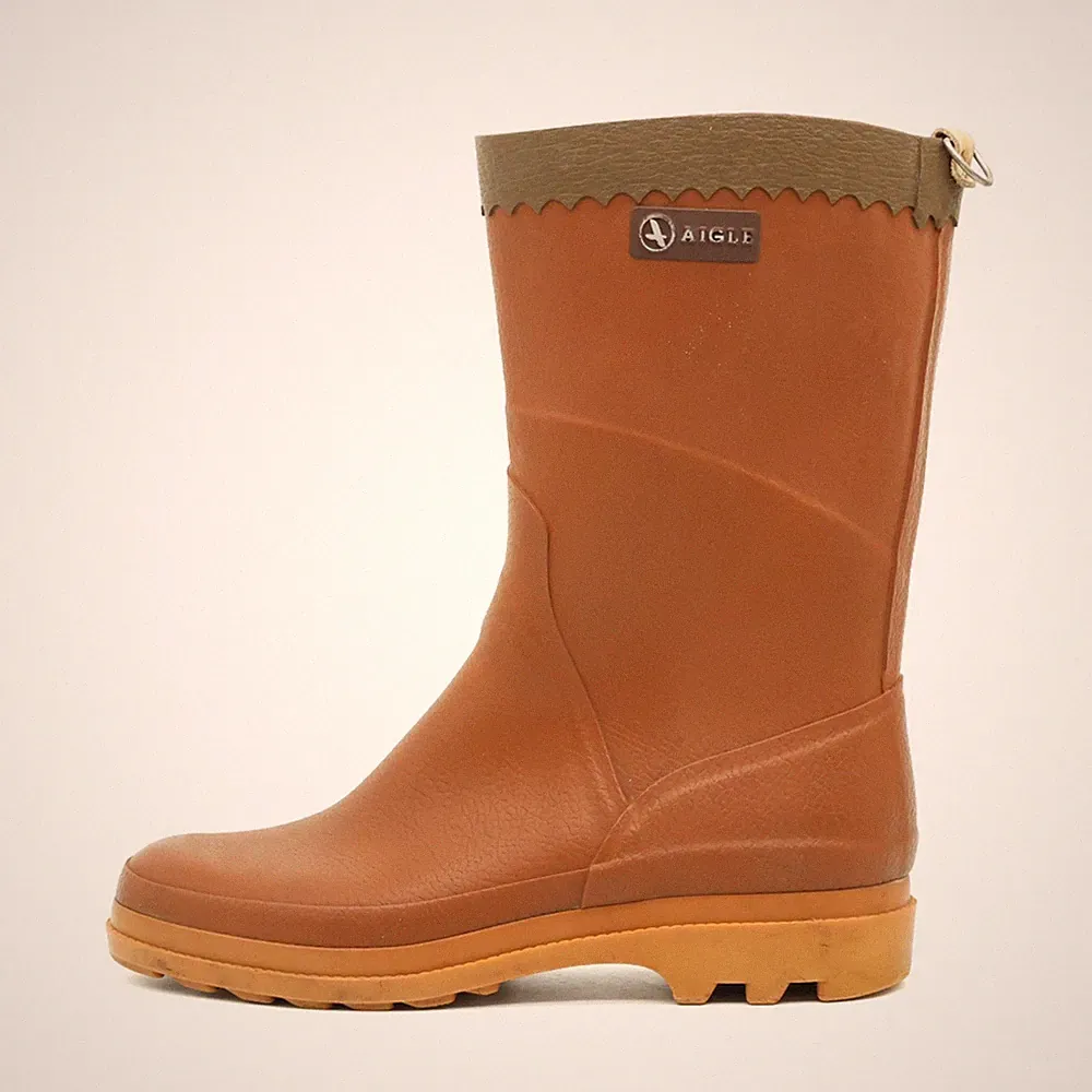 Aigle Herren Jagd Gummistiefel Braun Naturkautschuk Mittel Stiefel EU 43