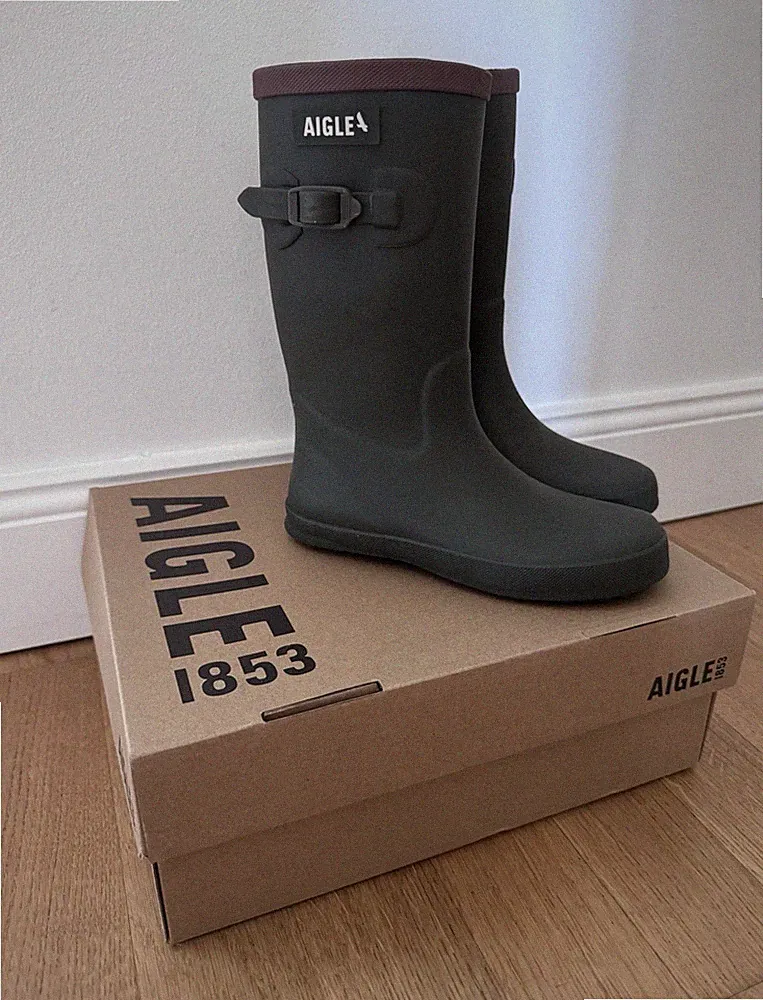 Aigle PERDRIX 2 Gummistiefel Khaki EU 30 US 12 Logo Schnalle NB171