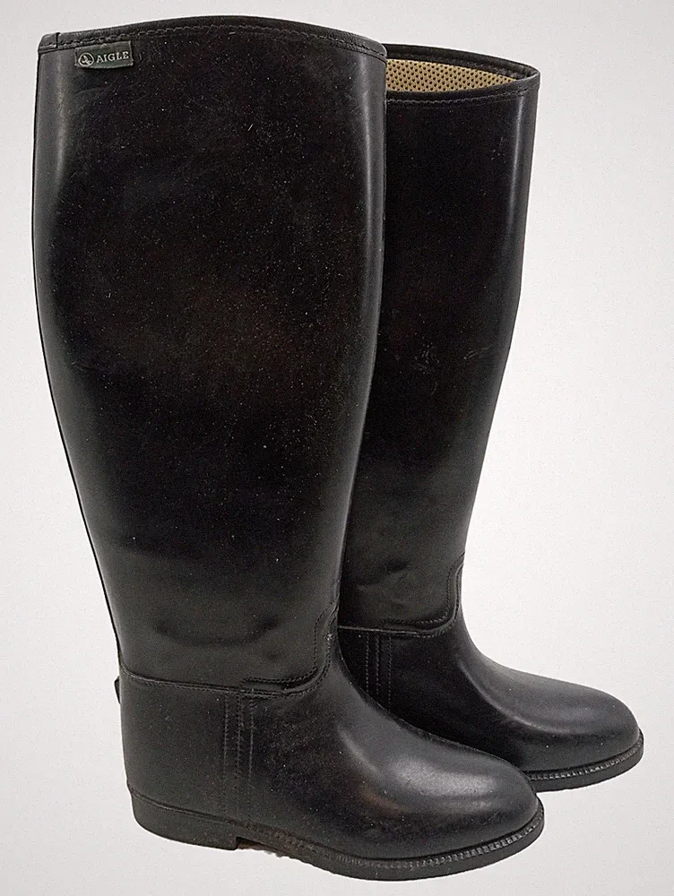 Aigle Reitstiefel Gummistiefel Damen Schwarz Gr. 37