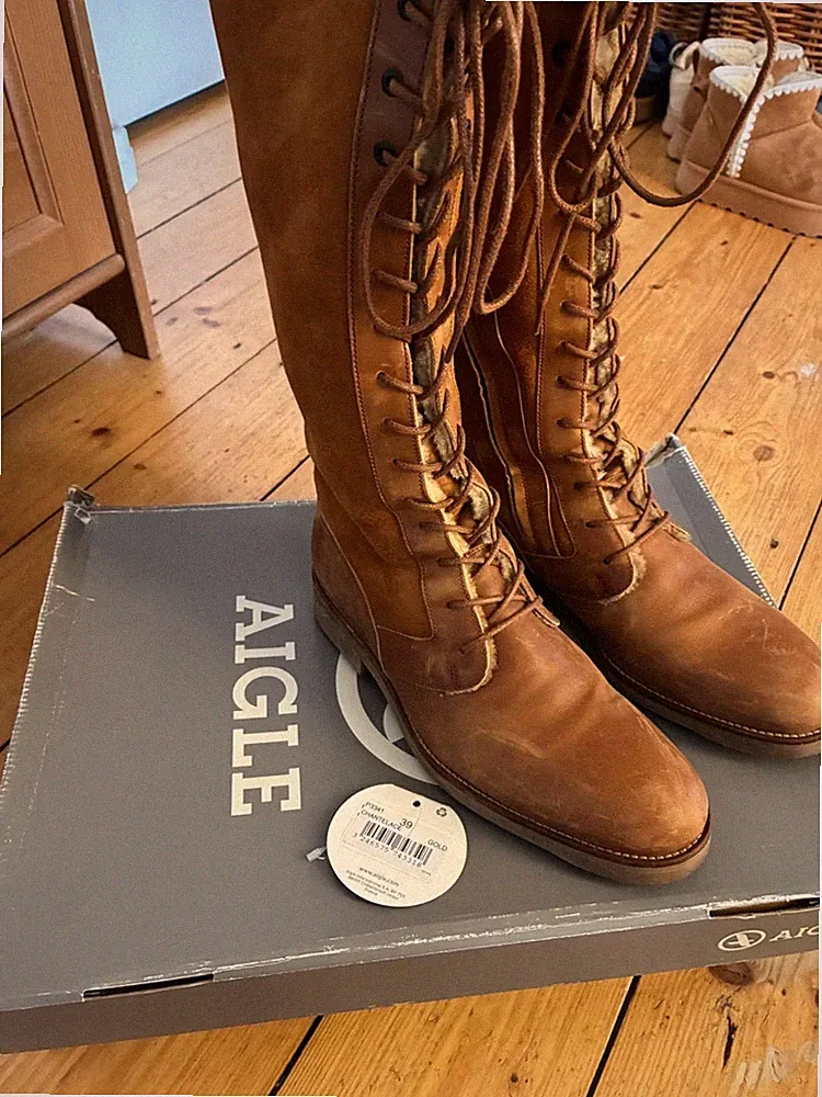 Aigle Stiefel Schnür Stiefel Leder braun NP 345 € Chantelace Winterstiefel Gr.39