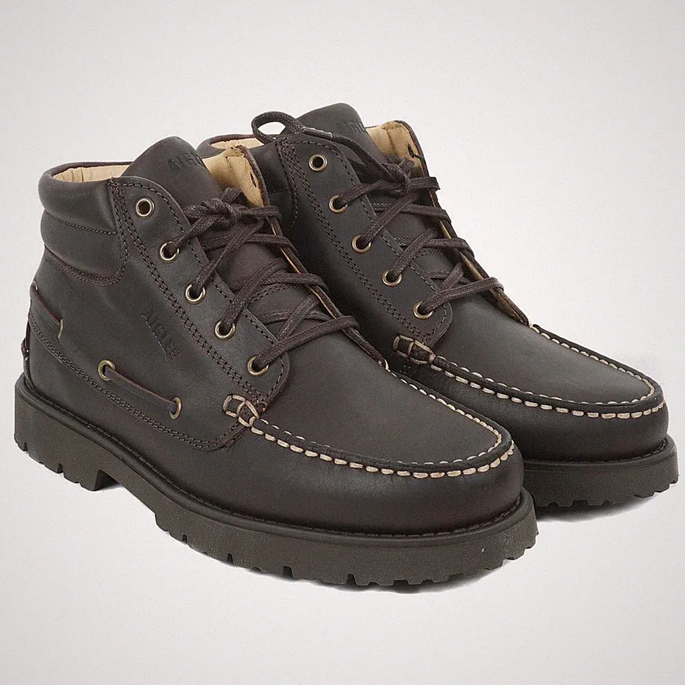Aigle Tarmac Herren Mid II Leder Bootsschuhe Marron Fonce Größen UK7,5 bis UK12