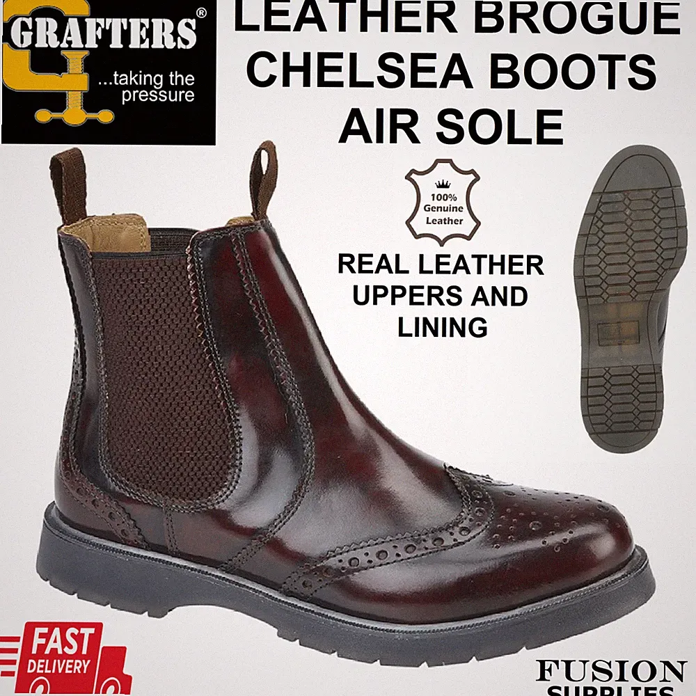 AIR SOLE CHELSEA BOOTS HERREN BRÜNIERT ROT LEDER AIR WEAR KOMFORT SOHLE HÄNDLER