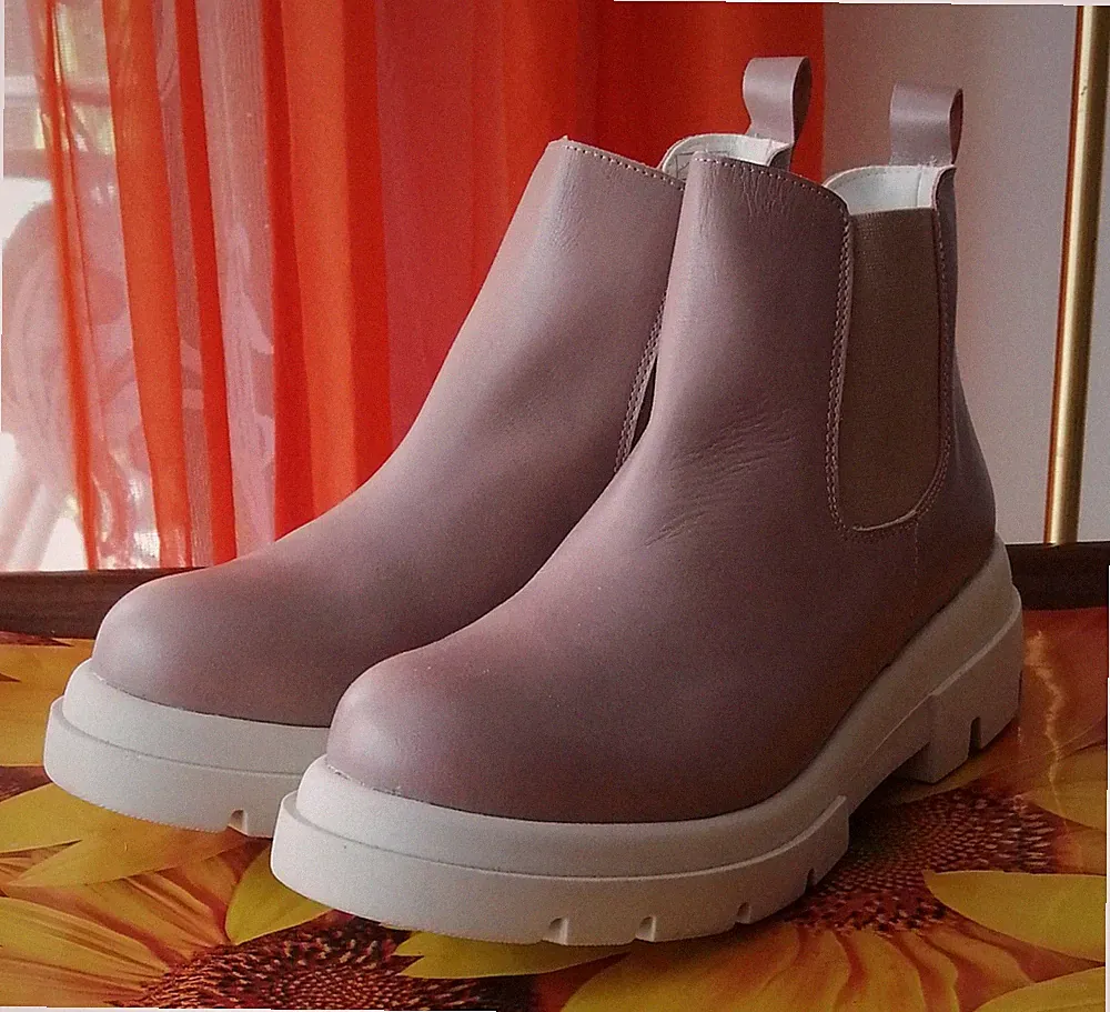 ALBA MODA Damen Plateau-Stiefelette Chelsea Boots Leder lavendel schlupf Gr 40