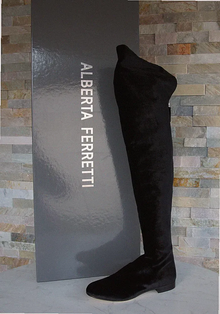 ALBERTA FERRETTI EU 35,5 Stiefel Overknees Schuhe Samt schwarz NEU ehem.UVP 745€