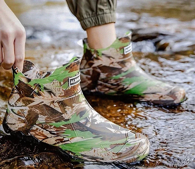 ALBICKER Camouflage Herren Stiefel wasserdichte Regenstiefel tragbar Camping 46