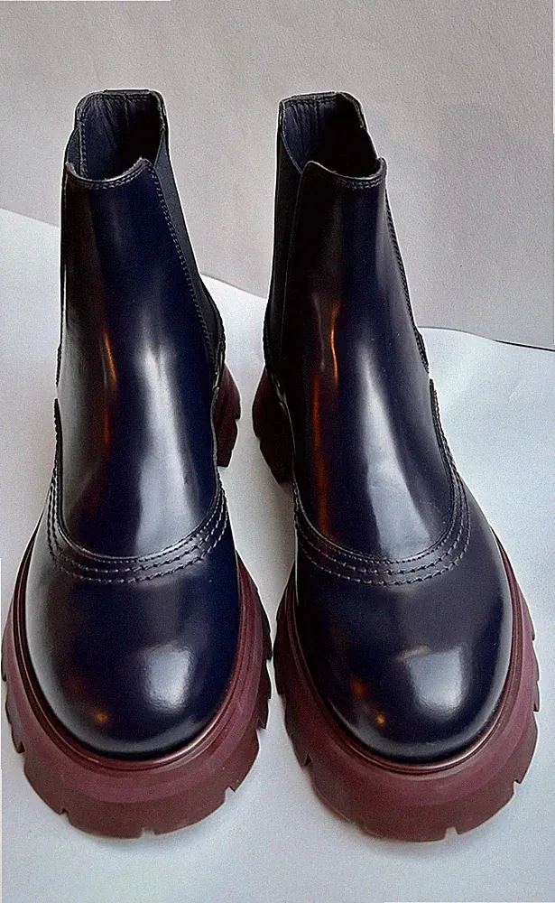Alexander McQueen Chelsea Ankle Boots Wander Chunky Stiefeletten blau wine 39