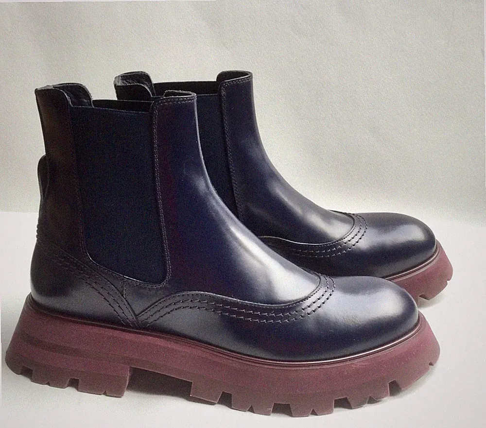 Alexander McQueen Chelsea Ankle Boots Wander Chunky Stiefeletten blau wine 39