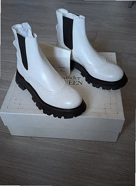 Alexander McQueen Herren Weiß Wander Chelsea Leder Stiefel EU41 UK8 US11