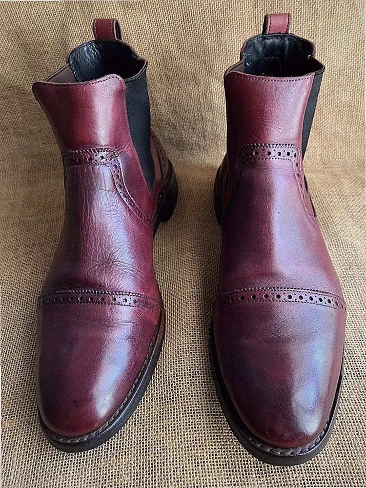 Allen Edmonds Lombard Burgunderrot Leder Kappe Zehe Chelsea Stiefel Größe UK...