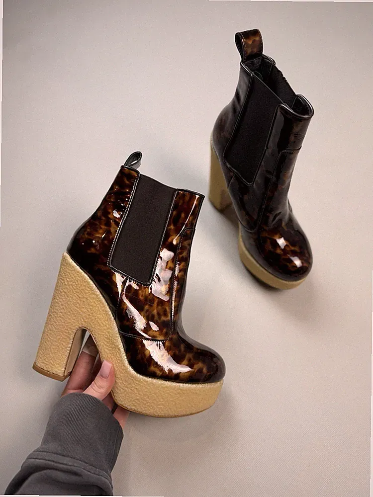 Allsaints Blaise Chelsea Damen Leopardenmuster Plateau Absatz Stiefel Gr 37