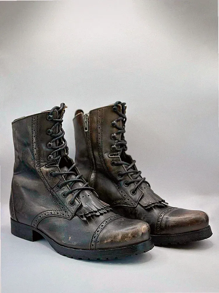 AllSaints Italy Black Leather Military Brogue Boots Lampo Distressed Combat EU38