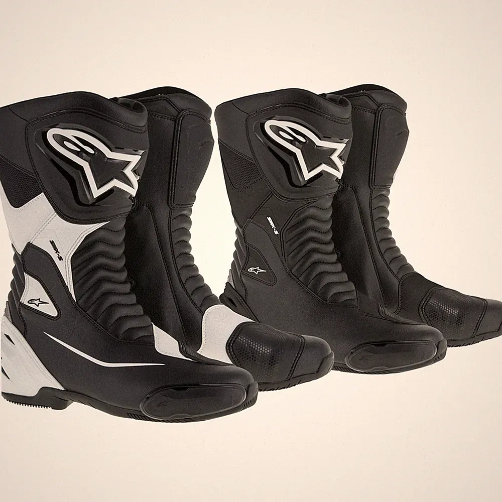 Alpinestars SMX S Sport Motorrad Stiefel Racing schwarz und weiß mit Schleifer