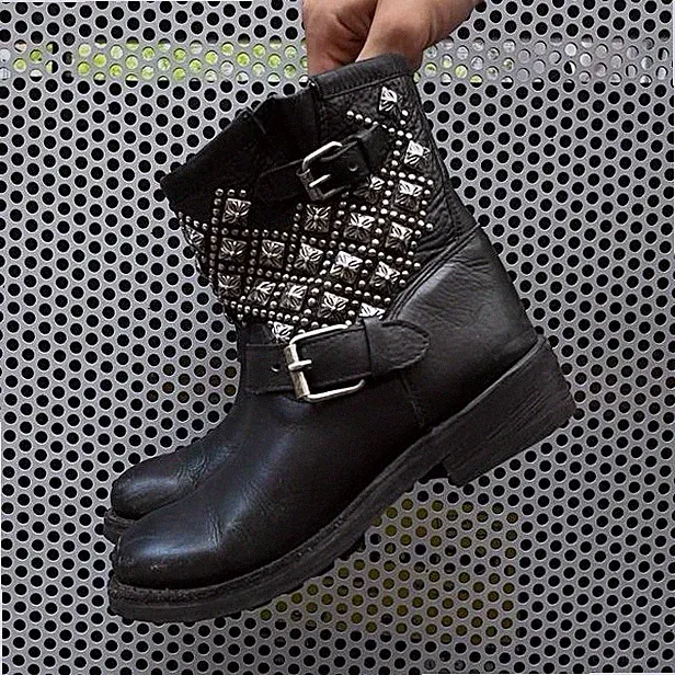 American Vintage Damen Biker-Stiefeletten Leder schwarz Nieten Schnallen EU37