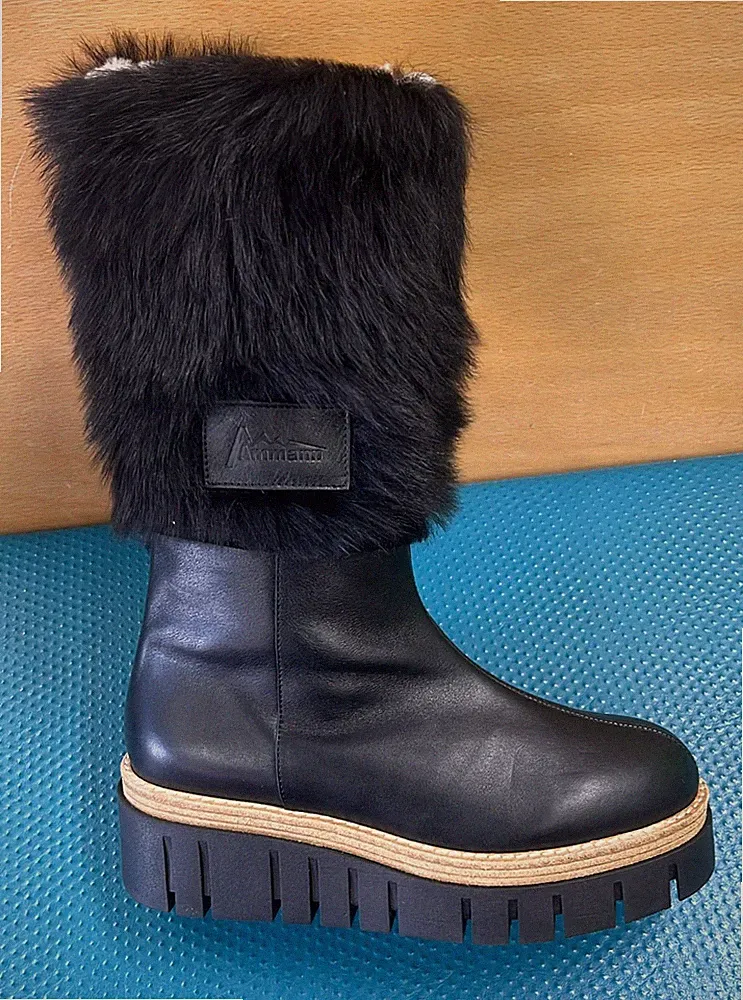 Ammann Ardon Damenstiefel mit Lammfellfutter Glattleder/Fell schwarz Gr.40 NEU !