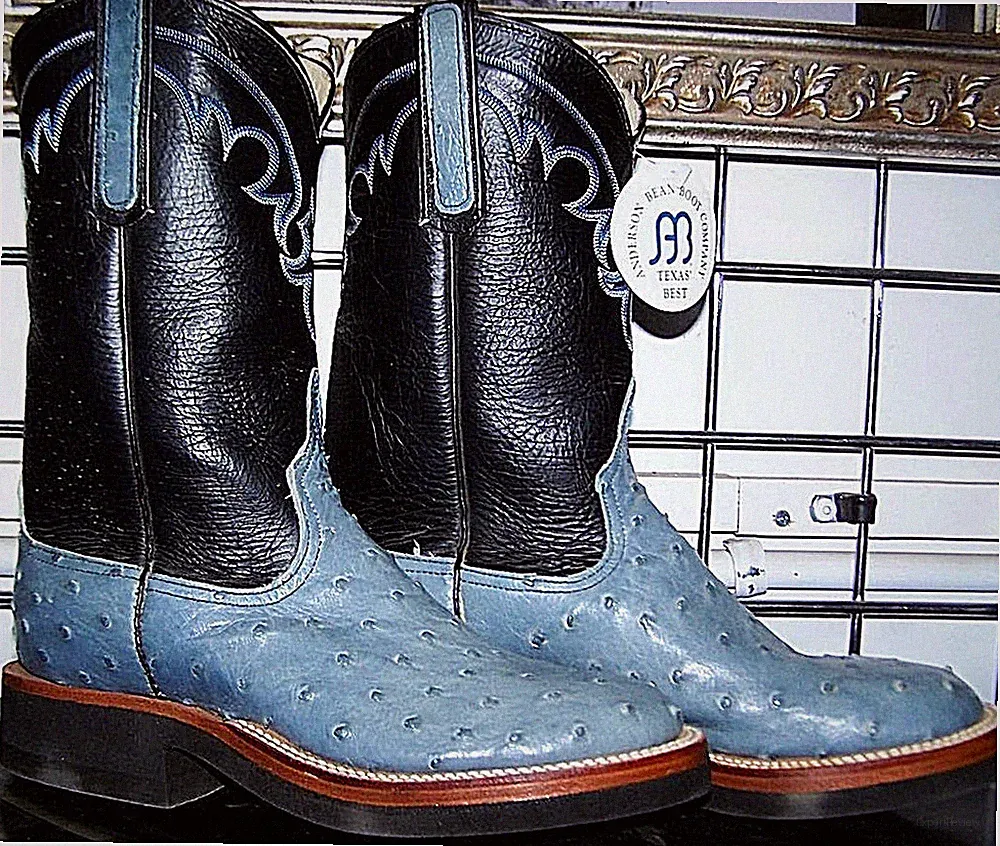Anderson Bean Blaue Jeans Voll Feder Strauß Krepp Cowboy Stiefel 5 C Damen 6