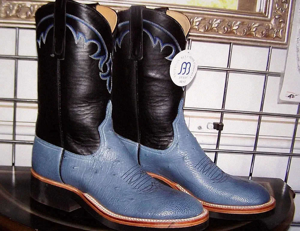 Anderson Bean Damen Cowboy Boots Glattes Straußleder Crepe Sohle Blau 8,5 B