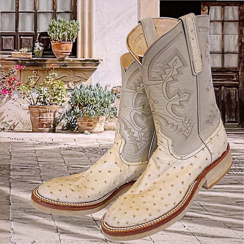 Anderson Bean Damen Stiefel Cowboy Western Quill-Ostrich Winter Weiß 6B-7 Narrow
