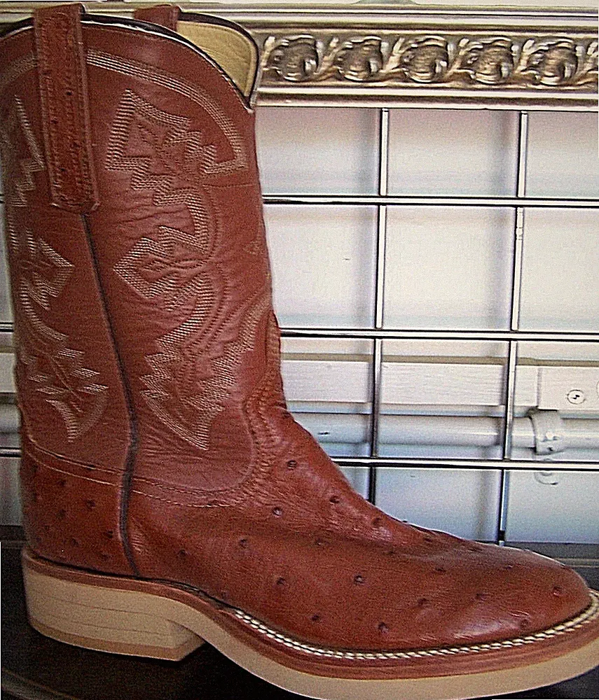 Anderson Bean Mandel Rost Voll Feder Strauß Cowboy Stiefel 6.5 B Damen 7.5 Zu 8