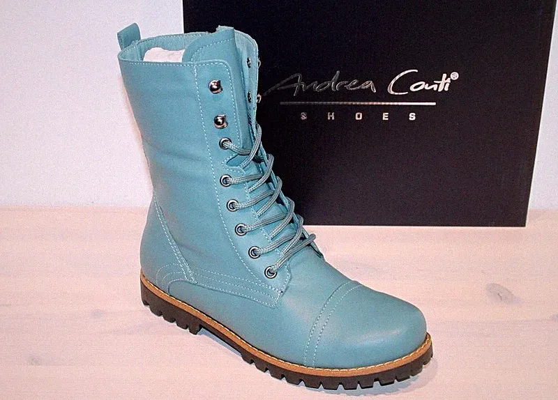 ANDREA CONTI Leder Schnür-Stiefelette Booties Zipper Leicht Petrol - Neu !