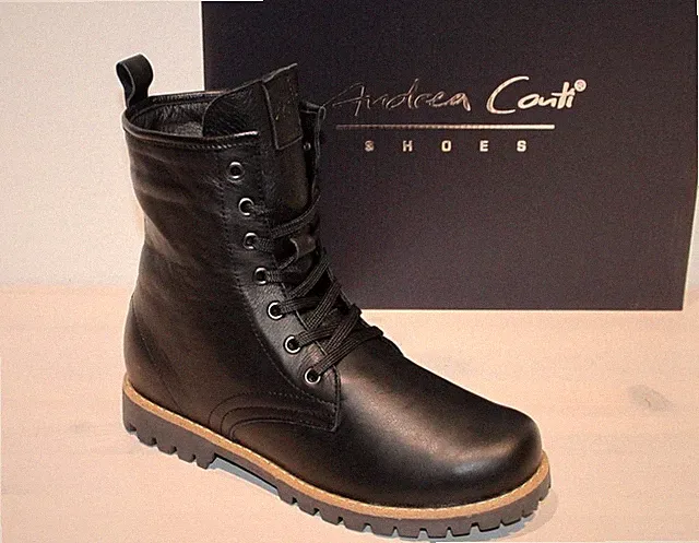 ANDREA CONTI Leder Schnür-Stiefelette Booties Zipper Leicht Schwarz - Neu !