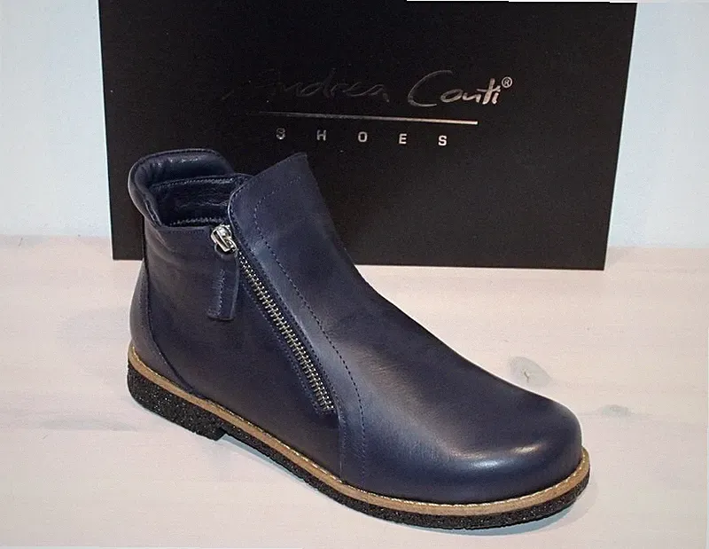 ANDREA CONTI Leder Stiefelette Booties Doppel-Zipper Leicht Dunkelblau - Neu !