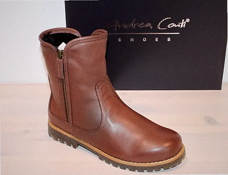 ANDREA CONTI Leder Stiefelette Booties Doppel-Zipper Leicht Fell Braun - Neu !