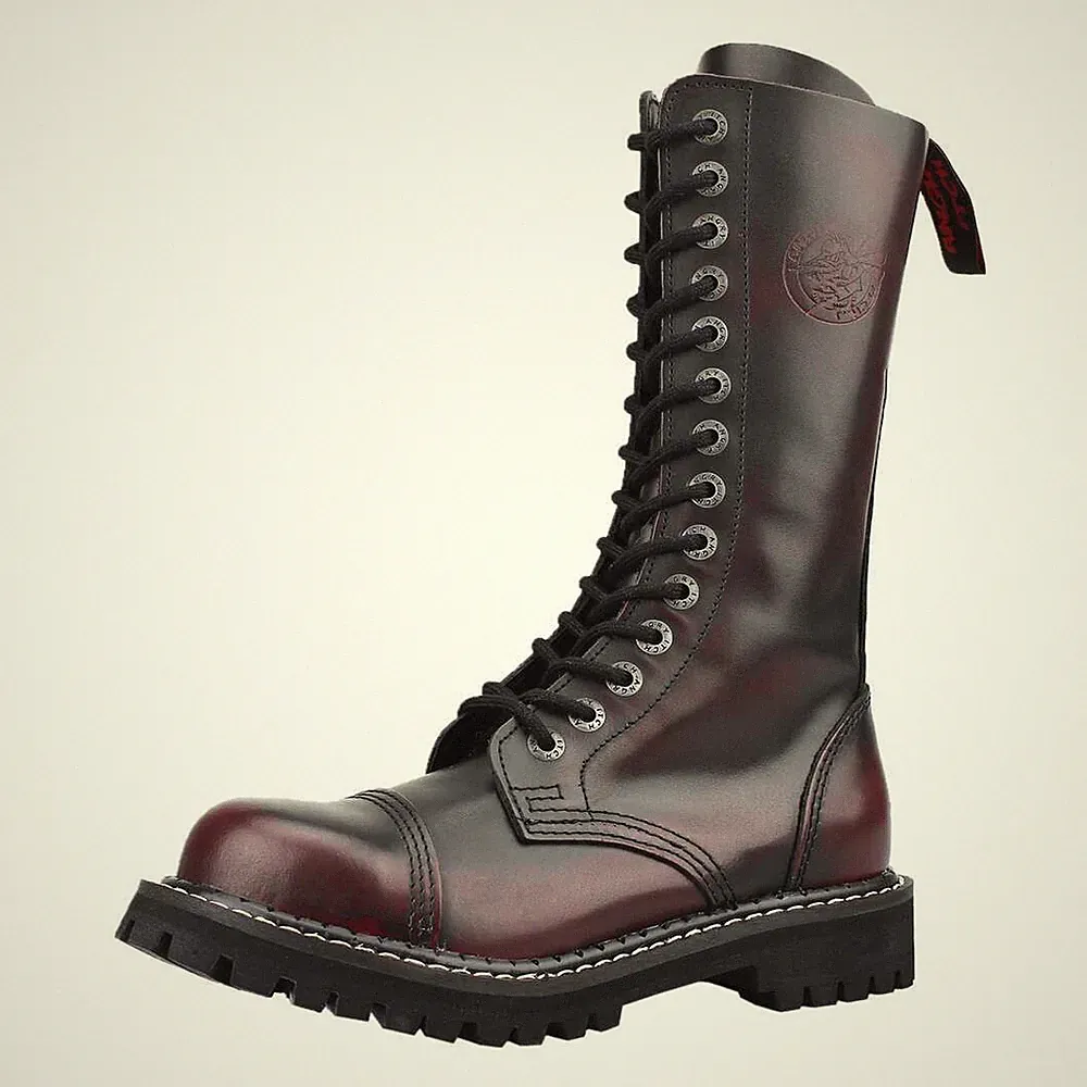 ANGRY ITCH-14-Loch Burgundy Red Rub-Off Ranger Leder Stiefel Stahlkappe EU36-48
