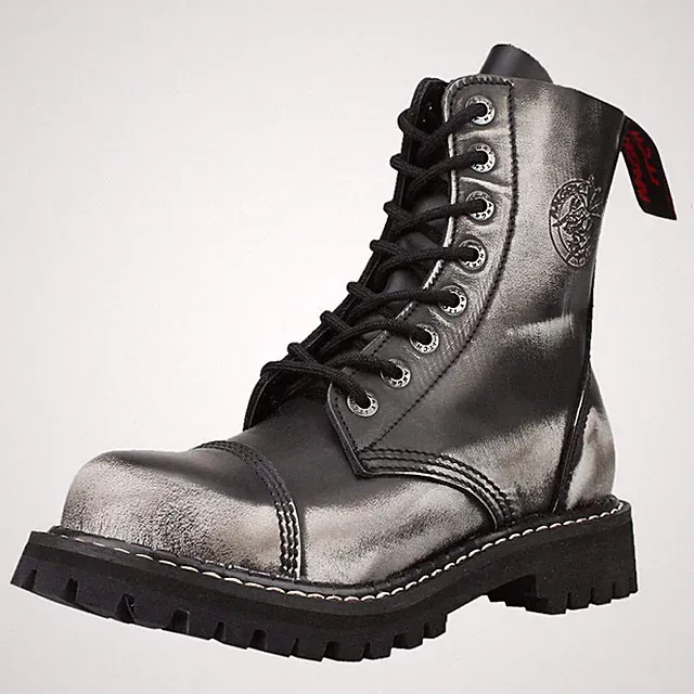 ANGRY ITCH-8-Loch White Rub-Off Ranger Lederstiefel mit Stahlkappe EU36-48