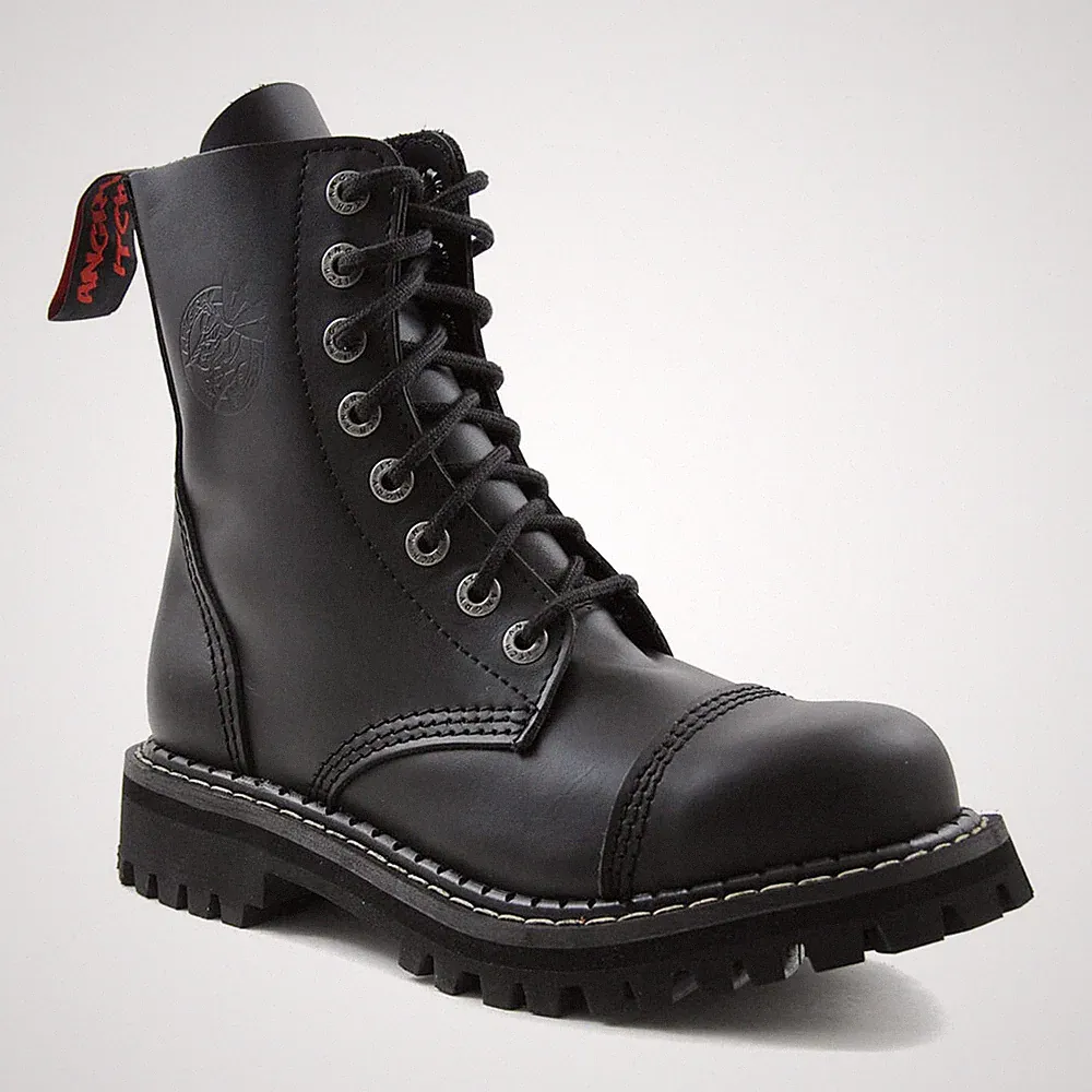 Angry Itch Punk Goth Combat Boots Lederstiefel - 8-Loch Ranger Schwarz