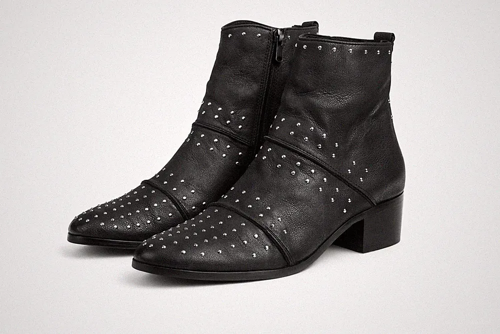 Ankle Boots Schwarz Leder Nieten Studded Reißverschluss EU 38 Spanien